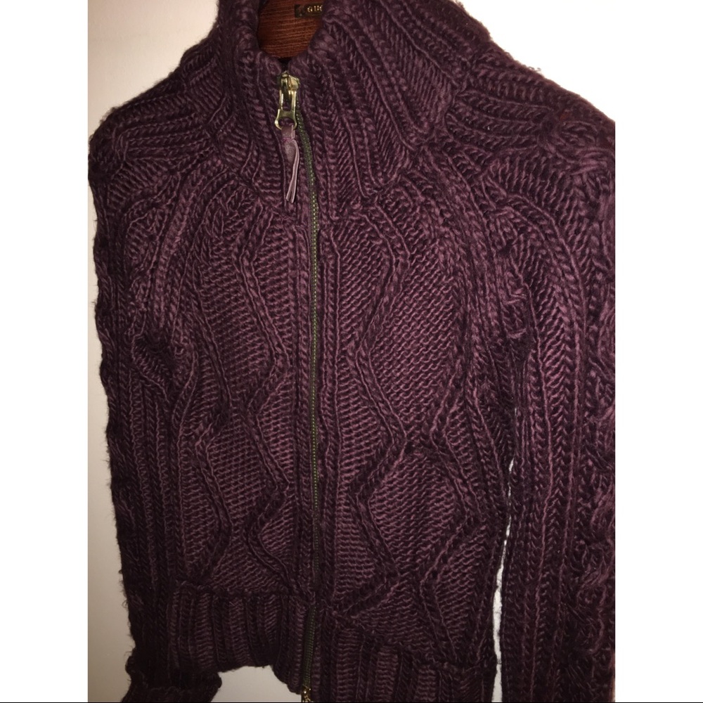 Winter Knit Tick Braid Sweater Cardigan Zip Up Top